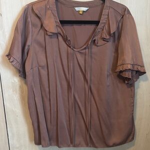 Downaeast Copper Ruffle Sleeve Blouse